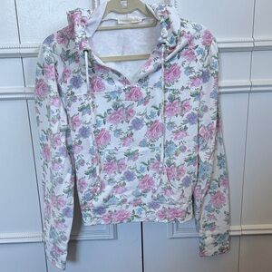 LoveShackFancy Floral Hoodie - Pink and White